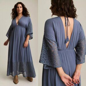 NWT Torrid 2 Ceramic Blue Festi Lace Trim Maxi Dress 2X 18 20